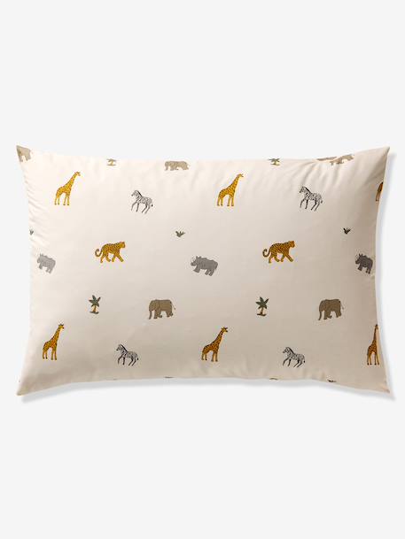 Bedset dekbedovertrek + kussensloop essentials voor kinderen WILD ANIMALS, met gerecycled katoen wit, bedrukt - vertbaudet enfant 