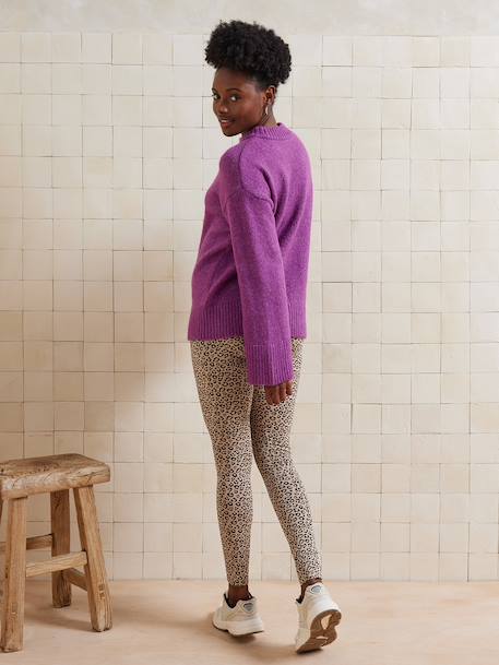 Trui met ronde hals voor zwangerschap jersey breisel met wol antraciet+fuchsia - vertbaudet enfant 