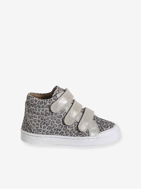 Leren MID-sneakers met klittenband, kleutercollectie meisjes beige, bedrukt+goud+marineblauw - vertbaudet enfant 