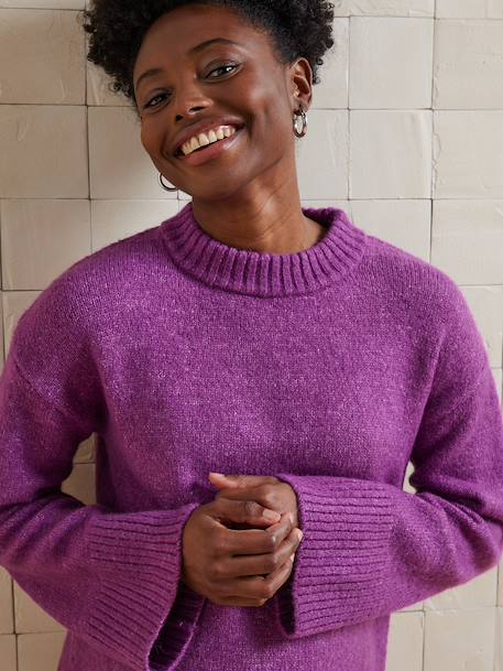 Trui met ronde hals voor zwangerschap jersey breisel met wol antraciet+fuchsia - vertbaudet enfant 