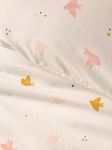 Parure housse de couette et taie d'oreiller HIRONDELLES, avec coton recyclé blanc imprimé - vertbaudet enfant 