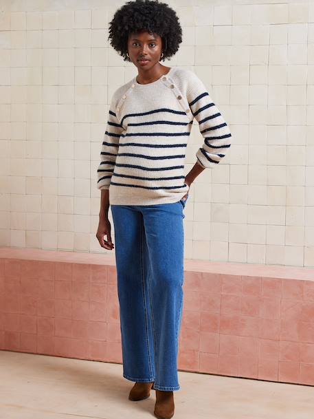 Pull style marinière grossesse et allaitement ouvertures raglan beige chiné+marine - vertbaudet enfant 