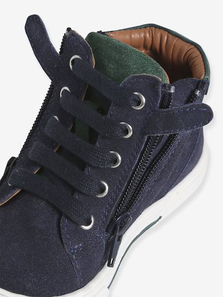 Chaussures enfant garçon cuir montantes zippées et lacées marine+marron - vertbaudet enfant 