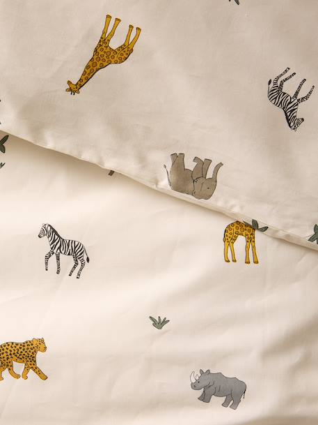 Bedset dekbedovertrek + kussensloop essentials voor kinderen WILD ANIMALS, met gerecycled katoen wit, bedrukt - vertbaudet enfant 