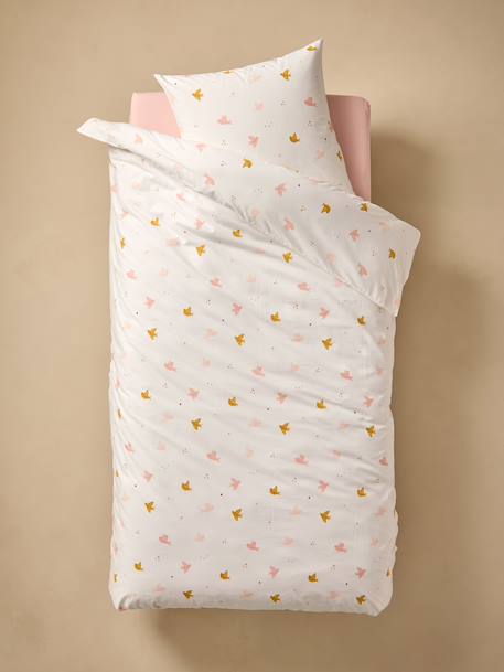 Parure housse de couette et taie d'oreiller HIRONDELLES, avec coton recyclé blanc imprimé - vertbaudet enfant 