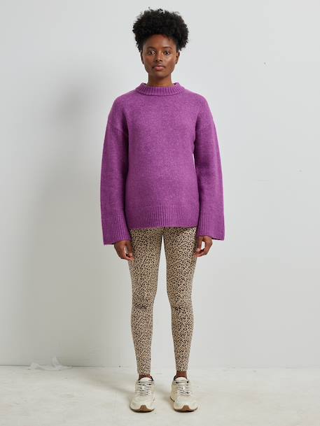 Trui met ronde hals voor zwangerschap jersey breisel met wol antraciet+fuchsia - vertbaudet enfant 