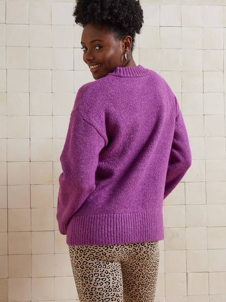 Trui met ronde hals voor zwangerschap jersey breisel met wol antraciet+fuchsia - vertbaudet enfant 
