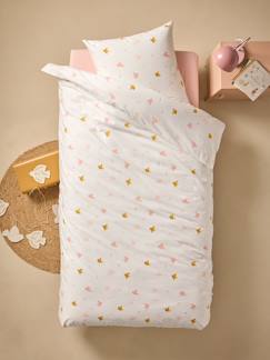 Linge de maison et décoration-Linge de lit enfant-Parure housse de couette et taie d'oreiller HIRONDELLES, avec coton recyclé