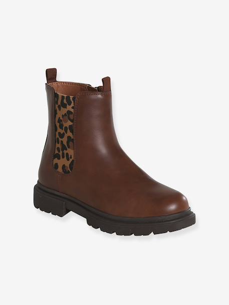 Laklaarzen met rits en elastiek meisjes bruin+ecru+marineblauw - vertbaudet enfant 