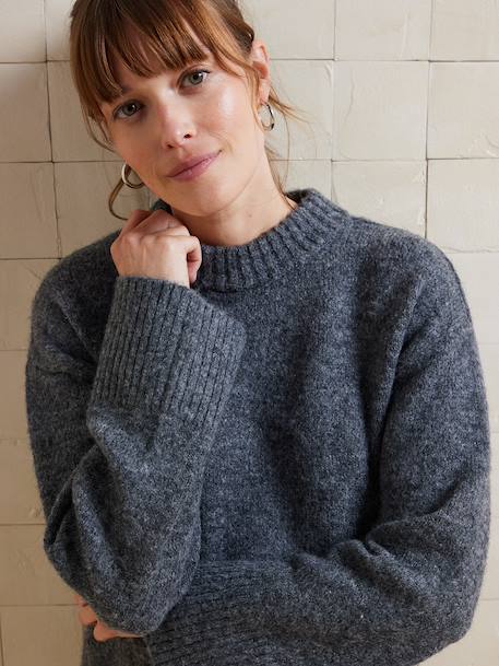 Pull col rond grossesse maille jersey avec laine anthracite+fuchsia - vertbaudet enfant 