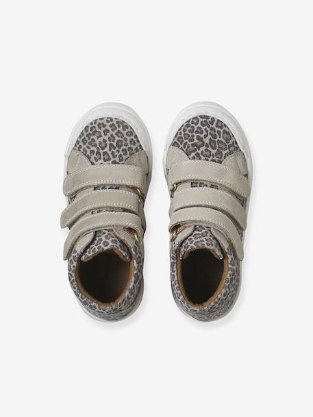 Baskets enfant fille cuir à scratchs beige imprimé+marine+or - vertbaudet enfant 