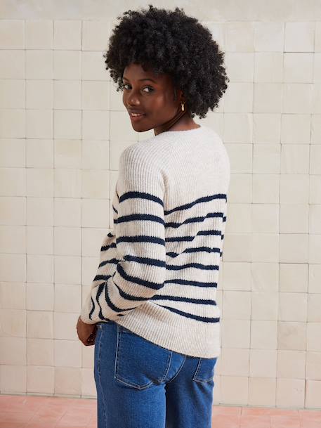 Pull style marinière grossesse et allaitement ouvertures raglan beige chiné+marine - vertbaudet enfant 