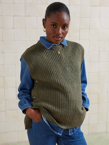 Pull sans manches côtes perlées de grossesse kaki - vertbaudet enfant 