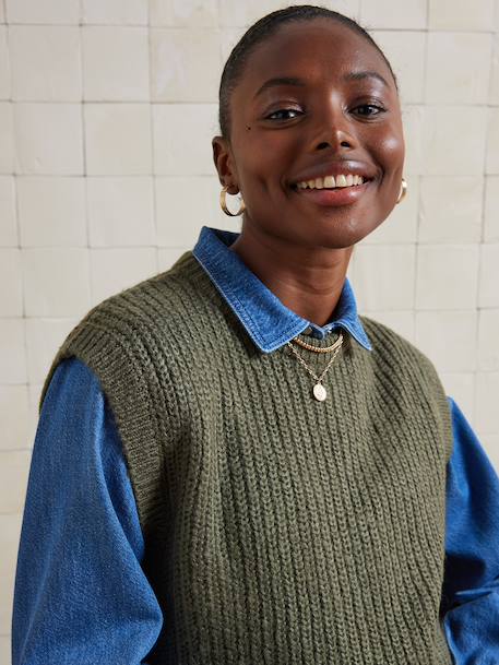 Pull sans manches côtes perlées de grossesse kaki - vertbaudet enfant 