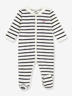 -Gemengde baby pyjama in fluweel / velours met PETIT BATEAU streepjesprint 