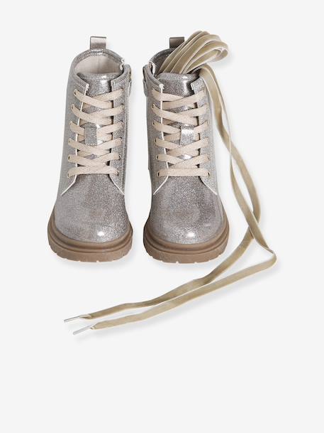 Bottines enfant fille synthétique lacées et zippées or - vertbaudet enfant 