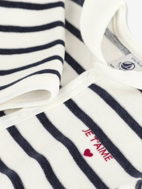 Gemengde baby pyjama in fluweel / velours met PETIT BATEAU streepjesprint marineblauw - vertbaudet enfant 