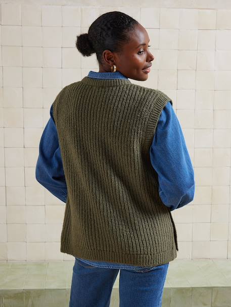 Pull sans manches côtes perlées de grossesse kaki - vertbaudet enfant 