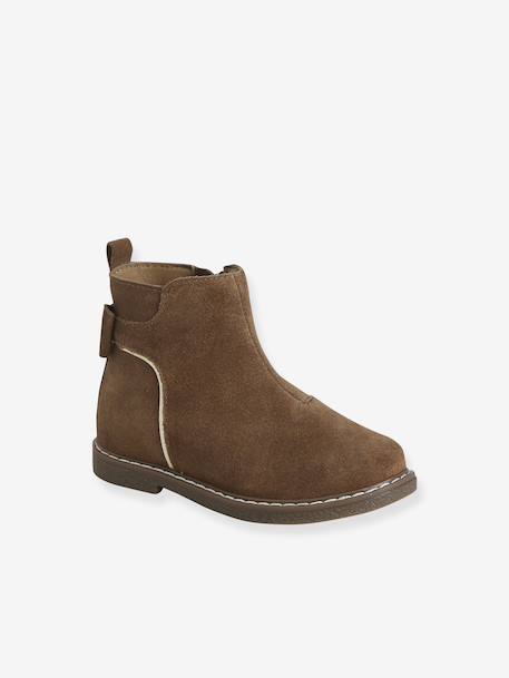 Boots enfant fille cuir zippées camel+marine+noir imprimé - vertbaudet enfant 