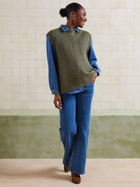 Pull sans manches côtes perlées de grossesse kaki - vertbaudet enfant 