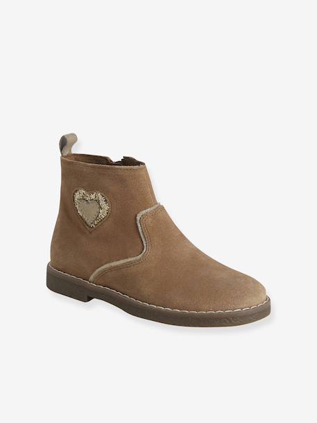 Leren boots voor meisjes en hartjes uit de VERTBAUDET kleutercollectie kameel - vertbaudet enfant 
