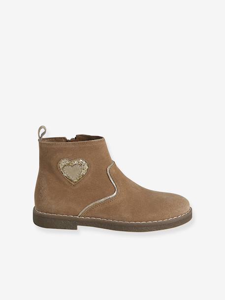 Leren boots voor meisjes en hartjes uit de VERTBAUDET kleutercollectie kameel - vertbaudet enfant 