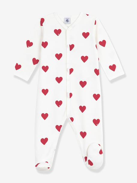 Pyjama bébé mixte en molleton imprimé coeurs blanc - vertbaudet enfant 