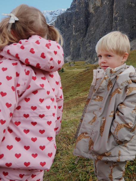 Veste coupe-vent imperméable motifs coeurs Mismou gris+rose - vertbaudet enfant 