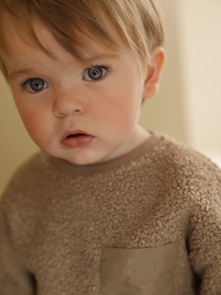 Baby sweater in sherpa groen+pecannoot - vertbaudet enfant 