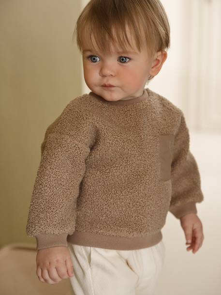 Baby sweater in sherpa groen+pecannoot - vertbaudet enfant 