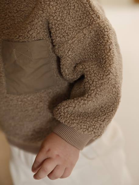 Baby sweater in sherpa groen+pecannoot - vertbaudet enfant 