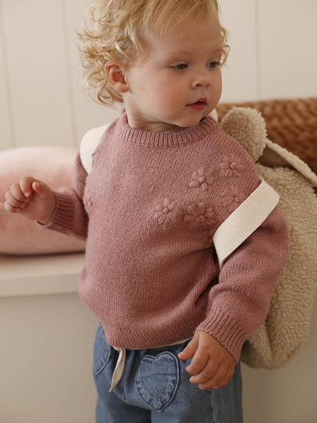 Gebreide trui baby sweater met geborduurde bloemen rozen - vertbaudet enfant 