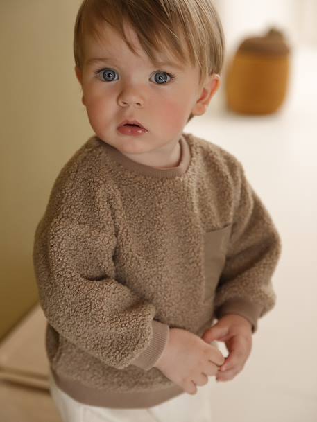 Baby sweater in sherpa groen+pecannoot - vertbaudet enfant 
