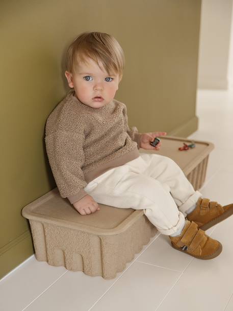 Baby sweater in sherpa groen+pecannoot - vertbaudet enfant 