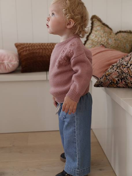 Gebreide trui baby sweater met geborduurde bloemen rozen - vertbaudet enfant 