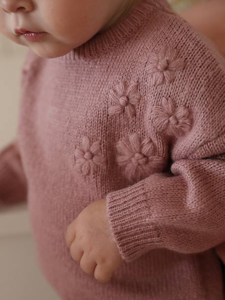 Gebreide trui baby sweater met geborduurde bloemen rozen - vertbaudet enfant 