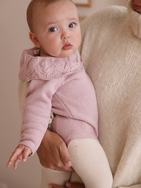 Ensemble naissance barboteuse en tricot et collants mauve - vertbaudet enfant 