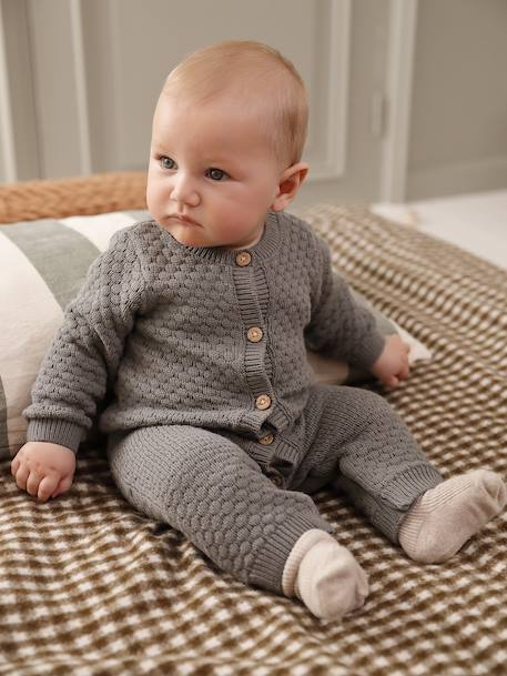 Combinaison naissance en tricot texturé vert de gris - vertbaudet enfant 