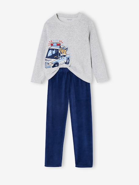 Set van 2 jongenspyjama's fluweel/velours Politie marineblauw - vertbaudet enfant 