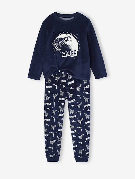 Pyjama  fluweel / velours  met raketprint voor jongens marineblauw - vertbaudet enfant 