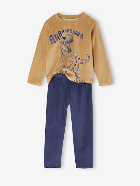 Set van 2 jongenspyjama's fluweel/velours Dino karamel - vertbaudet enfant 