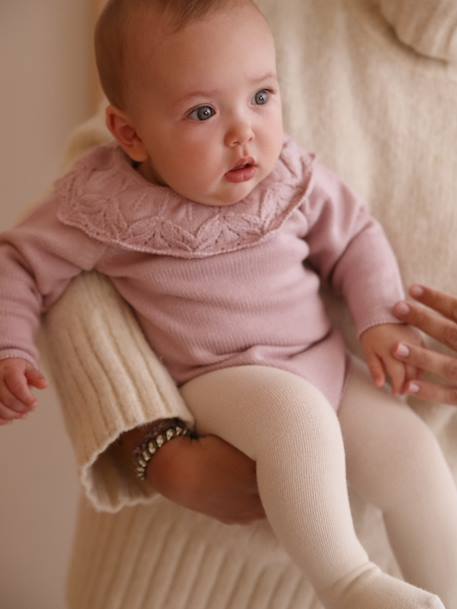 Ensemble naissance barboteuse en tricot et collants mauve - vertbaudet enfant 