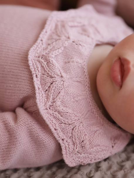 Ensemble naissance barboteuse en tricot et collants mauve - vertbaudet enfant 