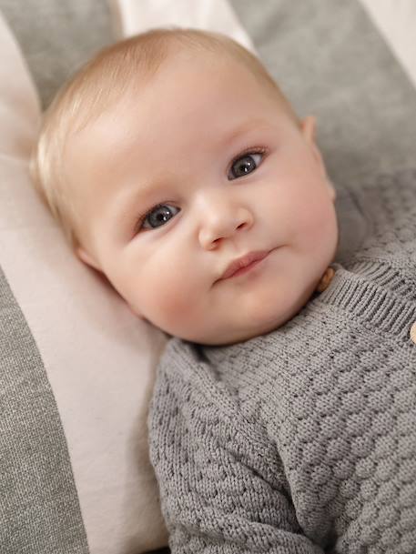 Combinaison naissance en tricot texturé vert de gris - vertbaudet enfant 