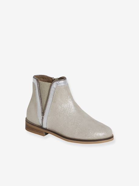 Leren meisjeslaarzen met rits en elastiek goud+kameel+marineblauw+zwart - vertbaudet enfant 