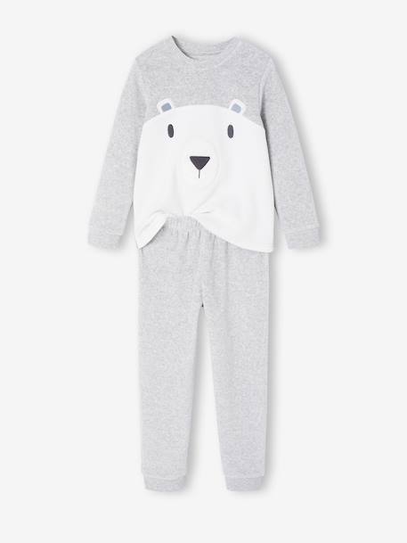 Pyjama garçon velours ours gris chiné - vertbaudet enfant 