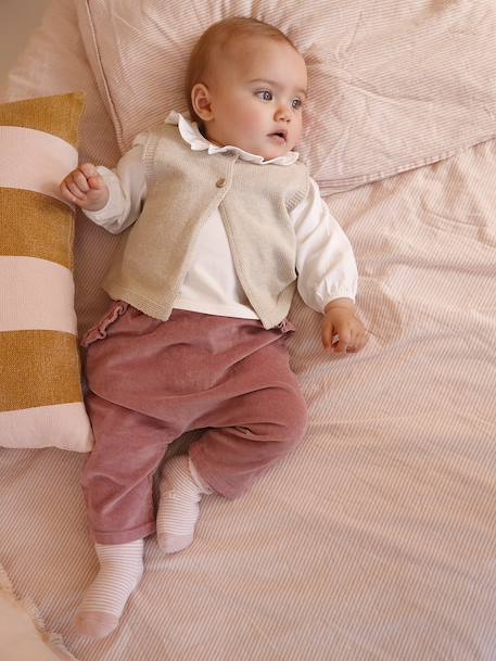 Ensemble 3 pièces naissance blouse + pantalon+ gilet lilas - vertbaudet enfant 
