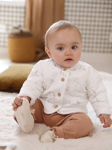 Babypakje jas gewatteerd in fluweel / velours + knuffels ecru - vertbaudet enfant 