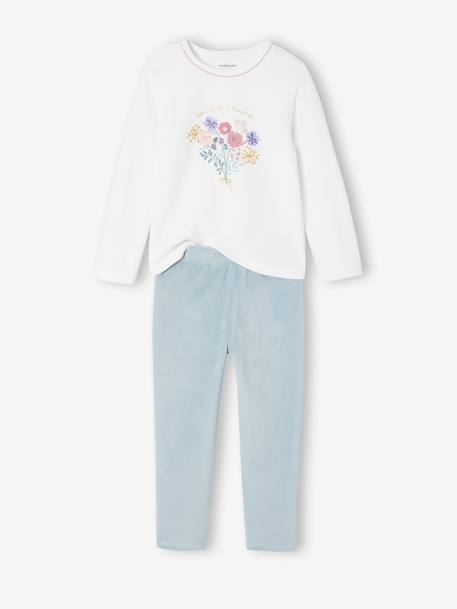 Set van 2 pyjama's fluweel/velours met bloemen voor meisjes ecru - vertbaudet enfant 