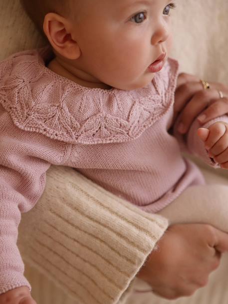 Ensemble naissance barboteuse en tricot et collants mauve - vertbaudet enfant 